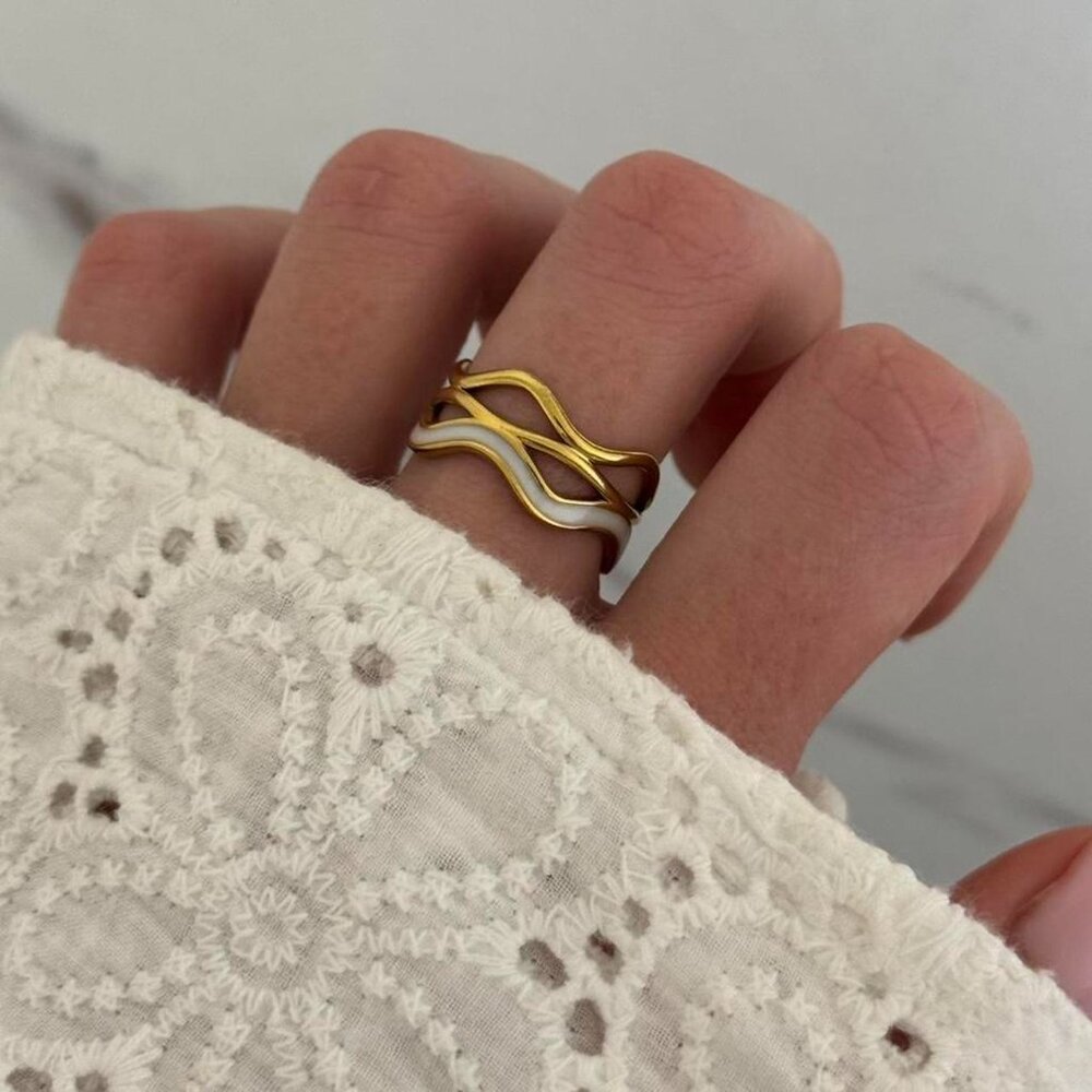 SKU0059 Retro Gold White Minimalist Adjustable Ring Stainless steel+gift bag - Picture 6 of 6